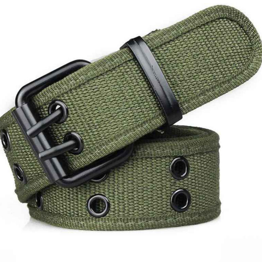Casual Double Pin Buckle Covered Canvas Belt